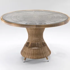 Tavolo Rotondo da Esterno in Polyrattan con Piano in Vetro - Gigi