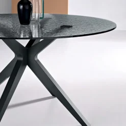 Tavolo Rotondo Diametro 140 cm in Vetro Martellato Fumè e Metallo - Domus