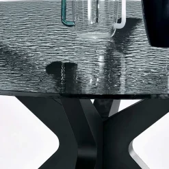 Tavolo Rotondo Diametro 140 cm in Vetro Martellato Fumè e Metallo - Domus
