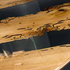 Tavolo rotondo di design in legno di briccola Veneziana e vetro