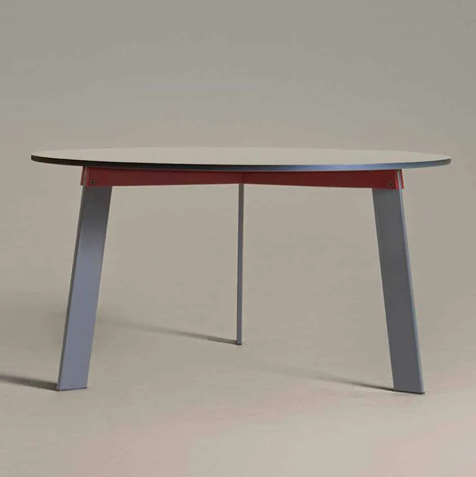 Tavolo Rotondo di Design Moderno in Acciaio e MDF Laccato Colorato - Aronte