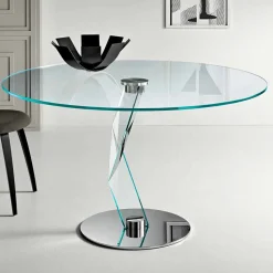 Tavolo Rotondo di Design Moderno in Vetro Extrachiaro Made in Italy – Akka