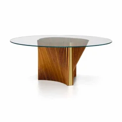 Tavolo Rotondo di Lusso in Vetro e Frassino Oliato Made in Italy - Madame