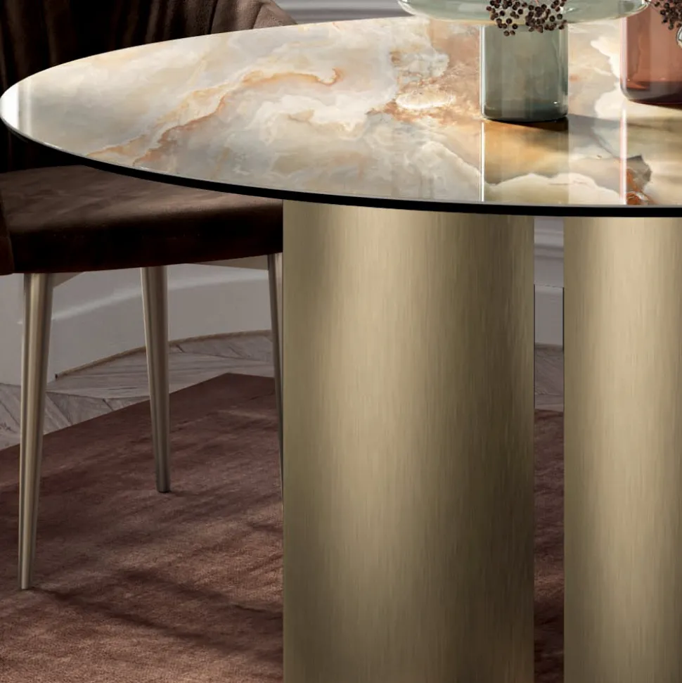 Tavolo Rotondo Fisso con Piano in Ceramica Made in Italy - Forbici