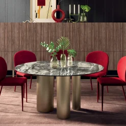 Tavolo Rotondo Fisso con Piano in Ceramica Made in Italy - Forbici