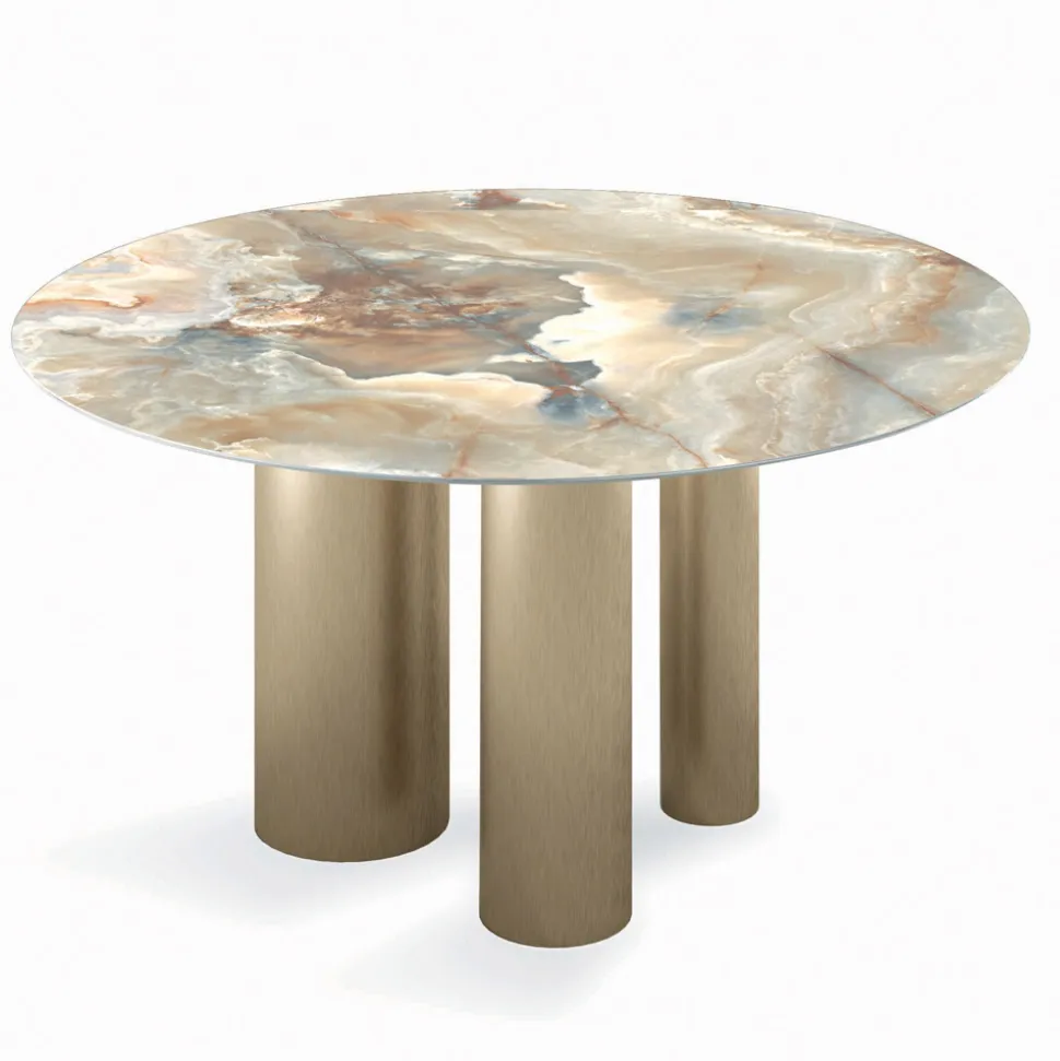 Tavolo Rotondo Fisso con Piano in Ceramica Made in Italy - Forbici