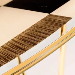 Tavolo rotondo modeno con piano in vetro e intarsi di legno Ozzy