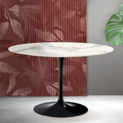 Tavolo Rotondo Tulip Saarinen H 74 cm in Ceramica Florim Statuario Opaco - Scarlet
