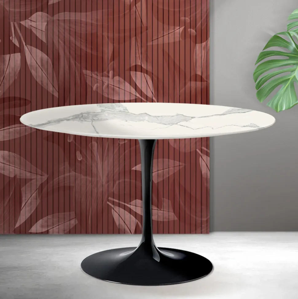 Tavolo Rotondo Tulip Saarinen H 74 cm in Ceramica Florim Statuario Opaco - Scarlet