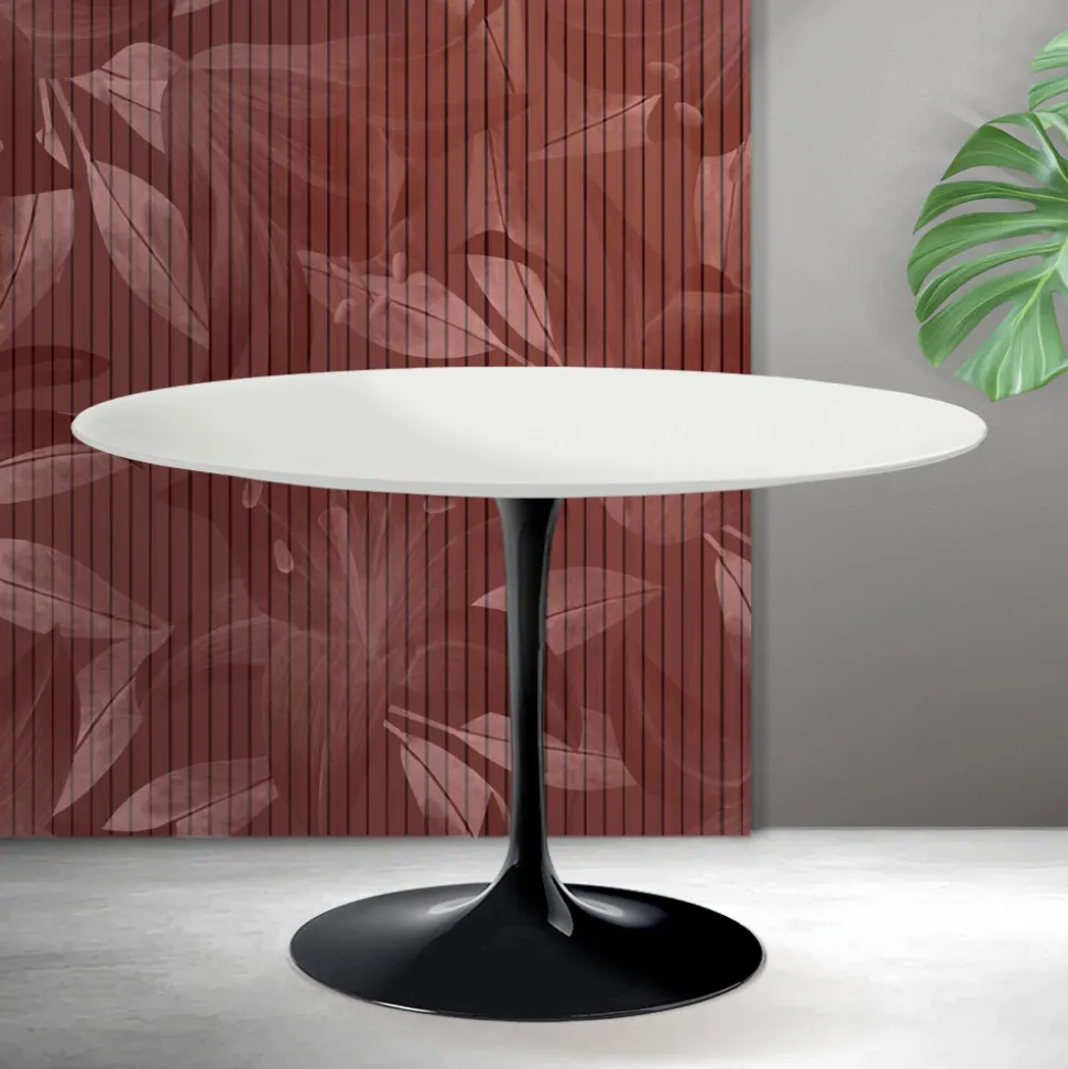 Tavolo Rotondo Tulip Saarinen H 74 cm in Ceramica Florim Bianca Opaca - Scarlet