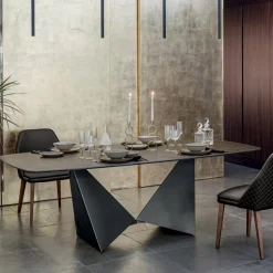 Tavolo Sala da Pranzo Piano in Ceramica Opaca e Gambe in Metallo - Monacco