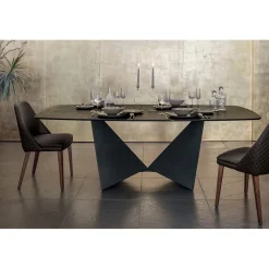 Tavolo Sala da Pranzo Piano in Ceramica Opaca e Gambe in Metallo - Monacco