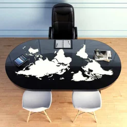 Tavolo scrivania moderno con piano in vetro made in Italy, Pontida