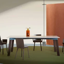 Tavolo Soggiorno Moderno in Acciaio con Piano in Marmo di Design - Aronte