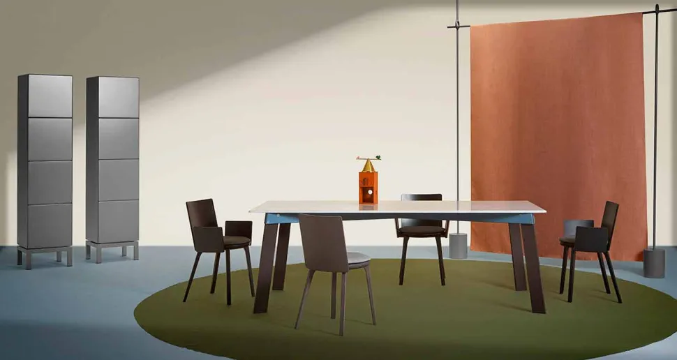 Tavolo Soggiorno Moderno in Acciaio con Piano in Marmo di Design - Aronte