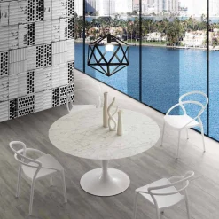 Tavolo tondo diametro 120 cm con piano in marmo carrara bianco Rimini