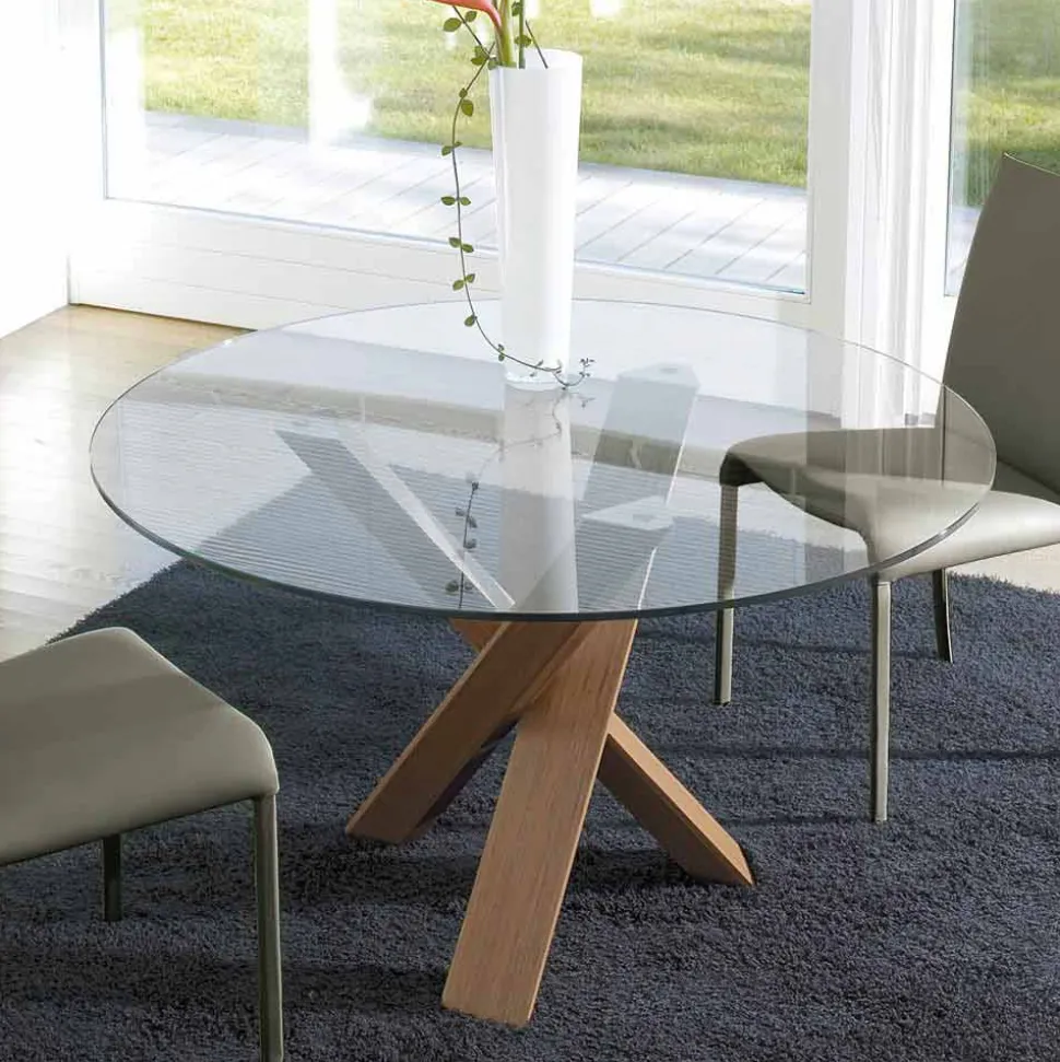 Tavolo tondo di design D 120 piano in cristallo made in Italy Cristal