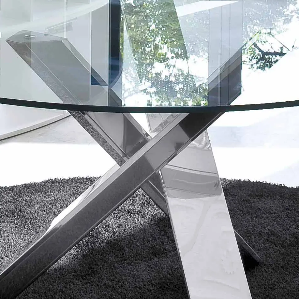Tavolo tondo di design D 120 piano in cristallo made in Italy Cristal
