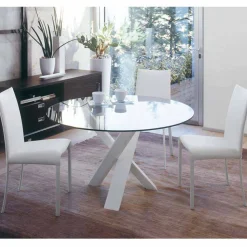 Tavolo tondo di design D 130 piano in cristallo made in Italy Cristal