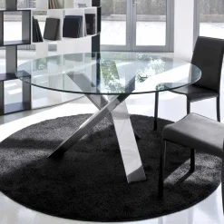 Tavolo tondo di design D 130 piano in cristallo made in Italy Cristal