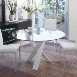 Tavolo tondo di design D 130 piano in cristallo made in Italy Cristal