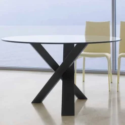 Tavolo tondo di design D 130 piano in cristallo made in Italy Cristal