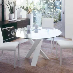 Tavolo tondo di design D 160 piano in cristallo made in Italy Cristal