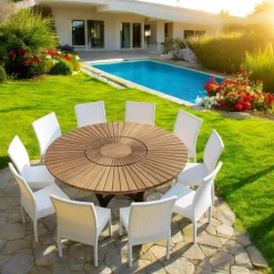 Tavolo tondo in teak e massello Real Table