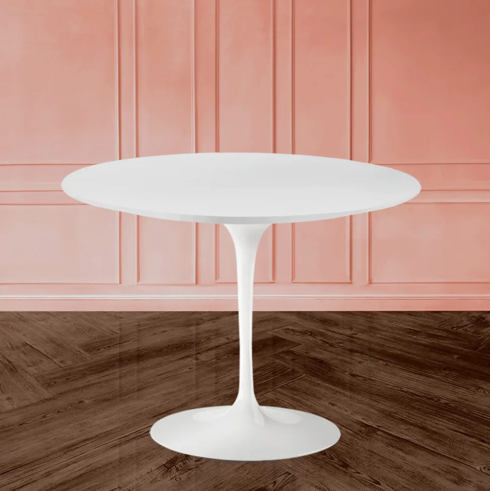 Tavolo Tulip Eero Saarinen H 74 con Piano in Laminato Liquido Bianco Made in Italy - Scarlet