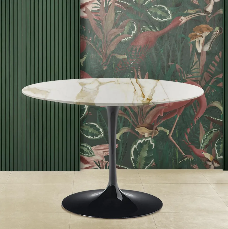 Tavolo Tulip Eero Saarinen H 74 con Piano Rotondo in Marmo Calacatta Oro - Scarlet