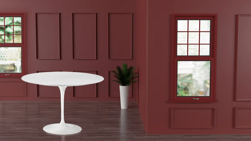 Tavolo Tulip Eero Saarinen H 74 con Piano in MDF Laminato Liquido Bianco - Scarlet