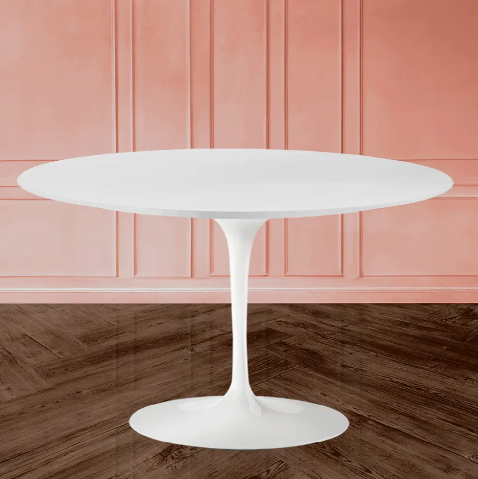 Tavolo Tulip Eero Saarinen H 74 con Piano in MDF Laminato Liquido Bianco - Scarlet
