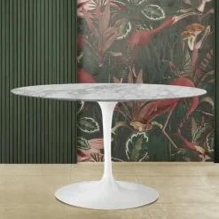 Tavolo Tulip Eero Saarinen H 74 con Piano Ovale in Marmo Arabescato Made in Italy - Scarlet