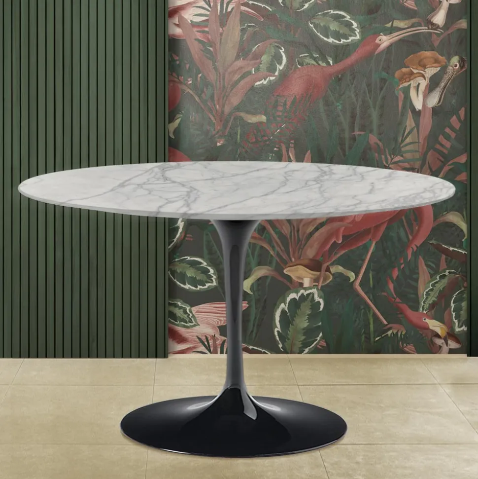 Tavolo Tulip Eero Saarinen H 74 con Piano Rotondo in Marmo di Carrara Statuarietto - Scarlet