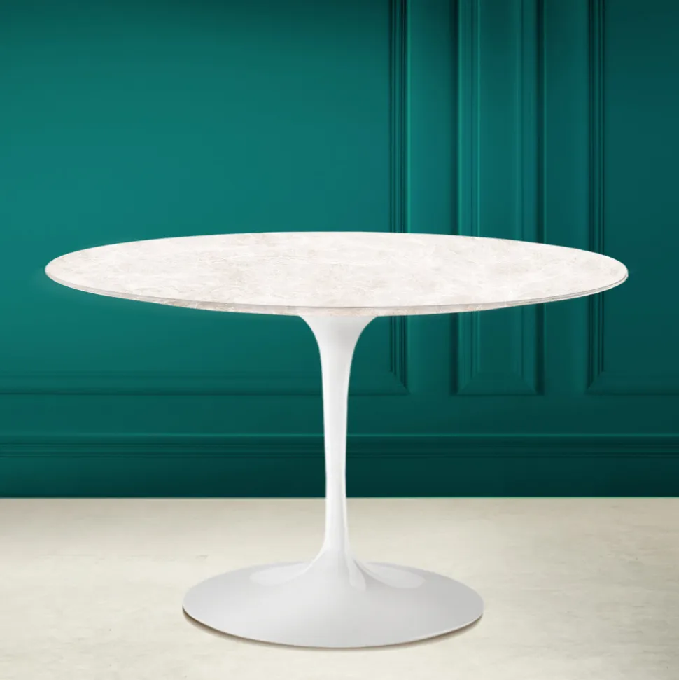 Tavolo Tulip Eero Saarinen H 73 in Ceramica Diamond Cream Made in Italy - Scarlet