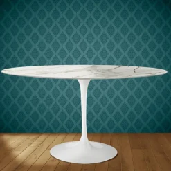 Tavolo Tulip Eero Saarinen H 74 Ovale in Ceramica Lucid Made in Italy - Scarlet