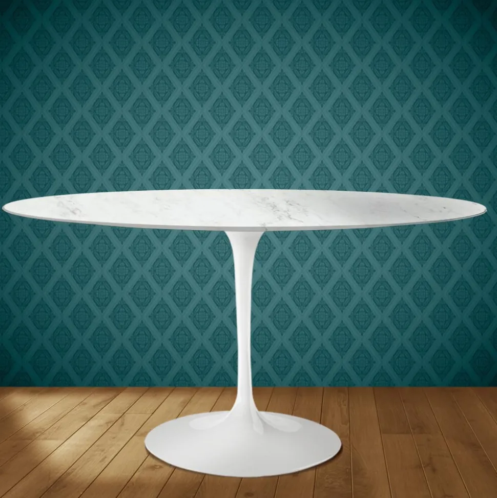 Tavolo Tulip Eero Saarinen H 74 Ovale in Ceramica Salina Made in Italy - Scarlet