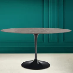Tavolo Tulip Eero Saarinen H 74 Ovale in Ceramica Pietra Grey Made in Italy - Scarlet