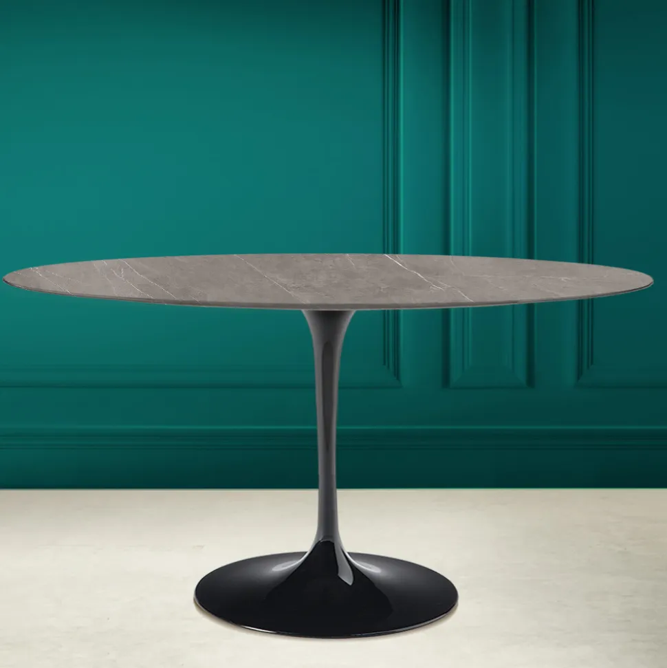 Tavolo Tulip Eero Saarinen H 74 Ovale in Ceramica Pietra Grey Made in Italy - Scarlet