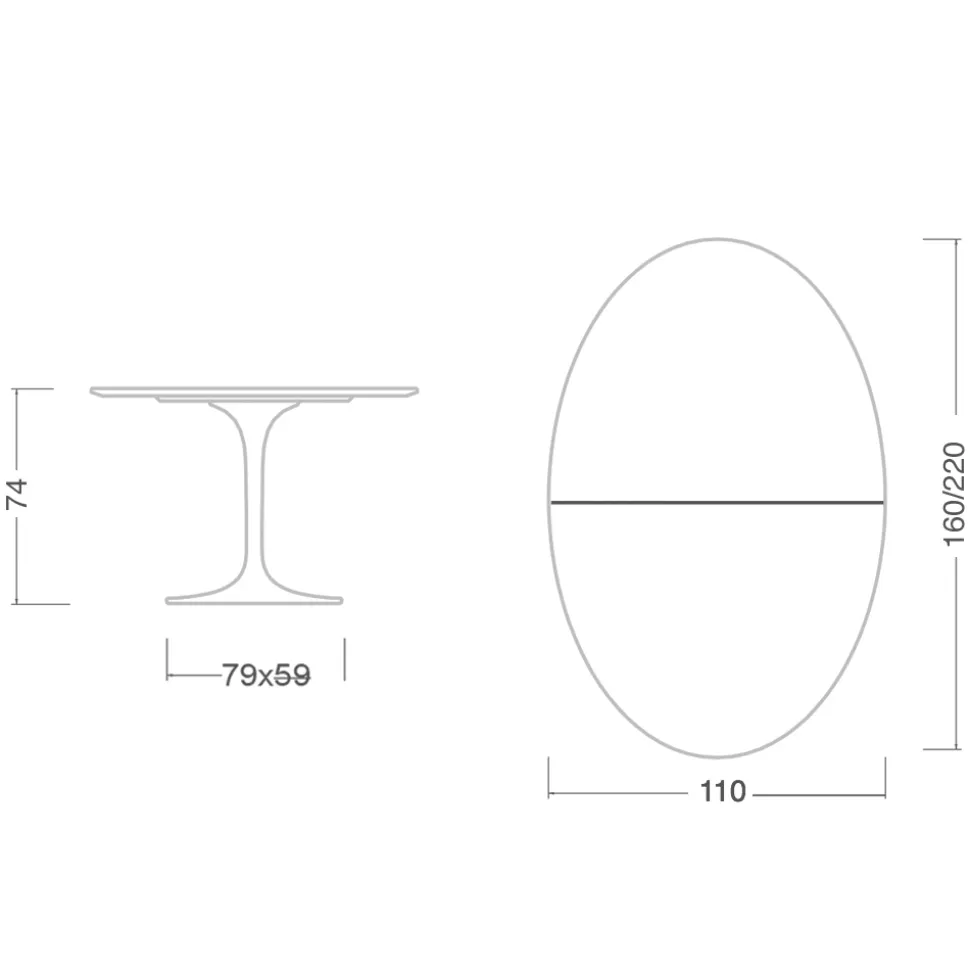 Tavolo Tulip Eero Saarinen H 74 Ovale Allungabile in Laminato Liquido Bianco - Scarlet
