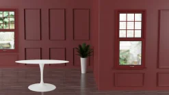 Tavolo Tulip Eero Saarinen H 74 Ovale Allungabile in Laminato Liquido Bianco - Scarlet