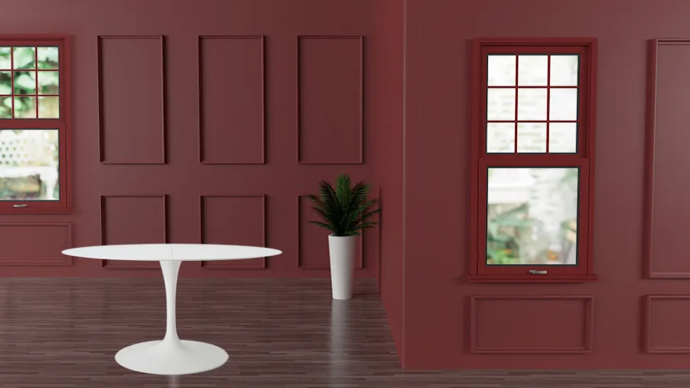 Tavolo Tulip Eero Saarinen H 74 Ovale Allungabile in Laminato Liquido Bianco - Scarlet