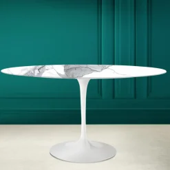 Tavolo Tulip Eero Saarinen H 74 Ovale in Ceramica Statuario Altissimo Made in Italy - Scarlet