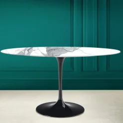 Tavolo Tulip Eero Saarinen H 74 Ovale in Ceramica Statuario Altissimo Made in Italy - Scarlet