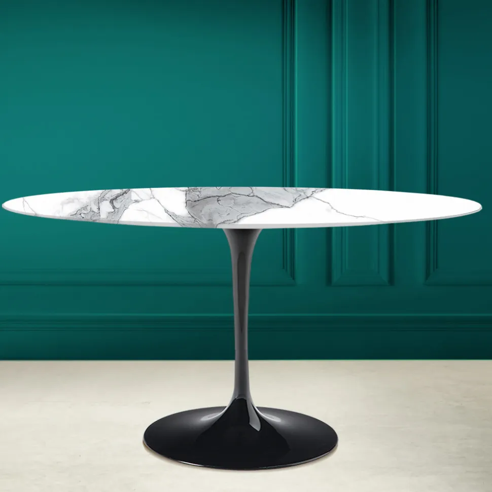 Tavolo Tulip Eero Saarinen H 74 Ovale in Ceramica Statuario Altissimo Made in Italy - Scarlet