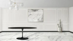 Tavolo Tulip Eero Saarinen H 74 Ovale Allungabile in Laminato Liquido Nero - Scarlet