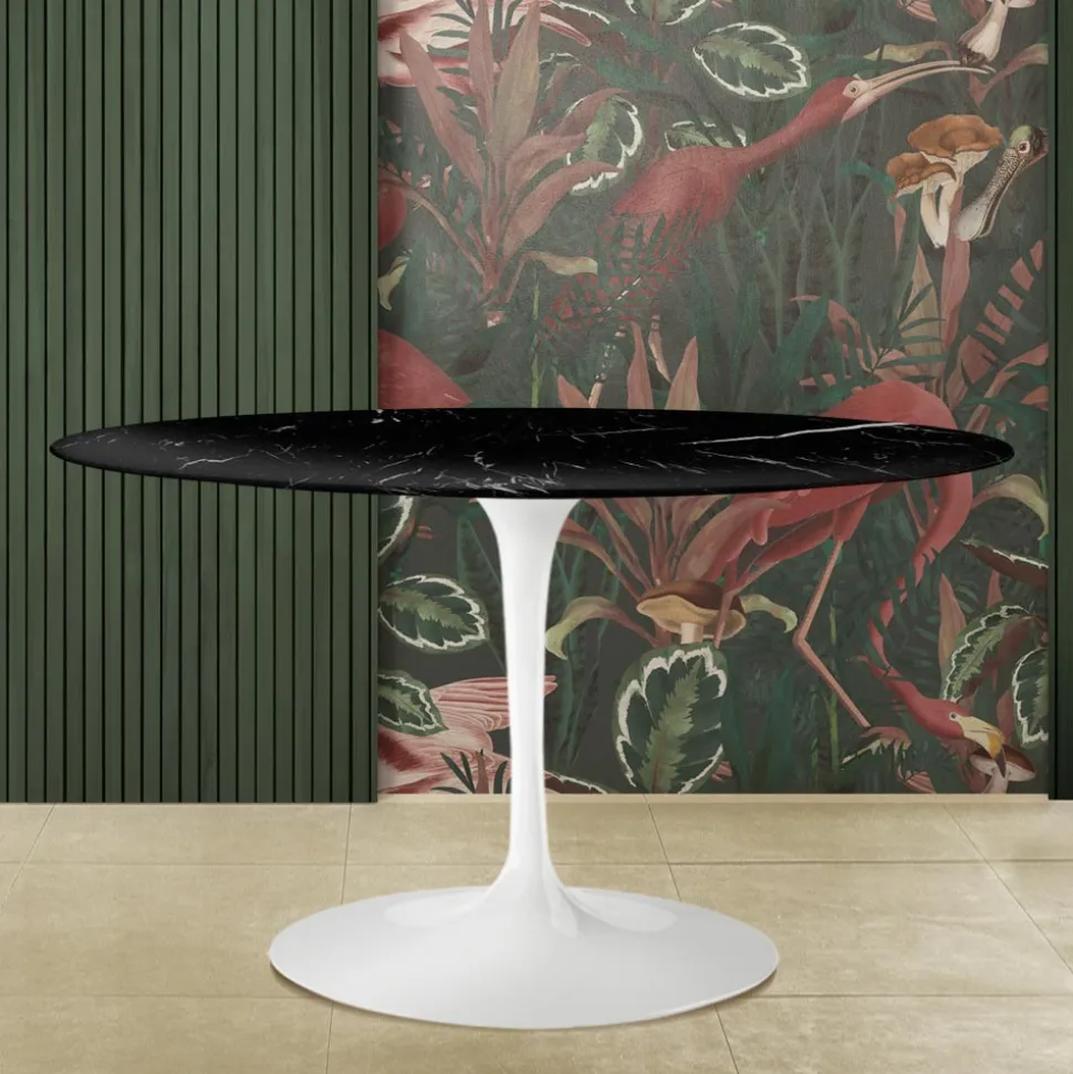 Tavolo Tulip Eero Saarinen H 74 Ovale in Marmo Nero Marquinia Made in Italy - Scarlet