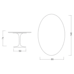 Tavolo Tulip Eero Saarinen H 74 Ovale in Ceramica Bianco Assoluto Made in Italy - Scarlet