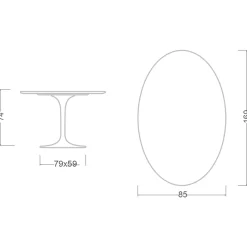 Tavolo Tulip Eero Saarinen H 74 Ovale in Ceramica Bianco Assoluto Made in Italy - Scarlet