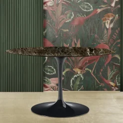 Tavolo Tulip Eero Saarinen H 74 Ovale in Marmo Emperador Dark Made in Italy - Scarlet